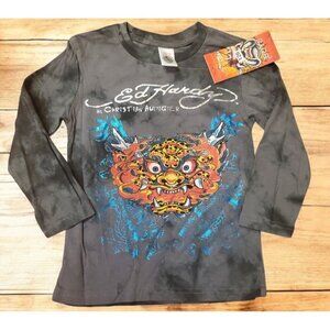Ed Hardy Shirt Boys Size 2/3 Long Sleeve Black Gray Christian Audigier Y2k NWT